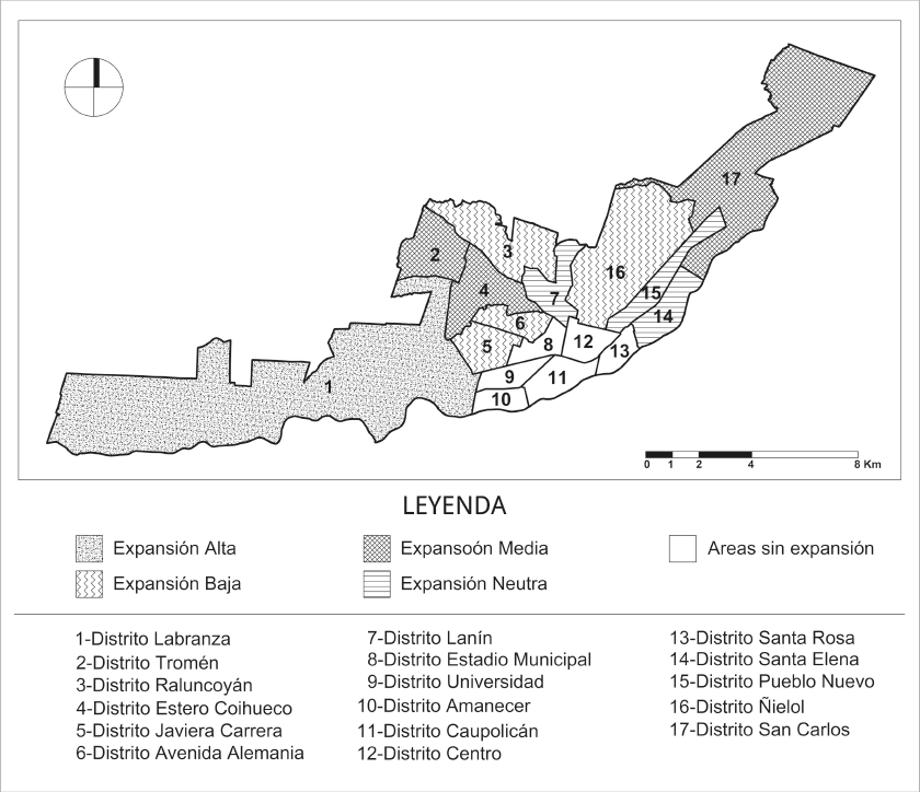 Mapa de expansión urbana a nivel de distrital.
