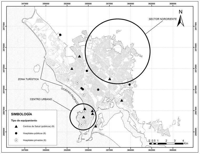 Figura 2. Distribución del equipamiento de salud en Mazatlán, Sinaloa