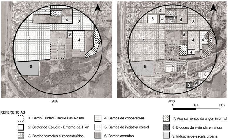 Figura 2. Transformaci�n en el  entorno del Barrio Ciudad Parque Las Rosas