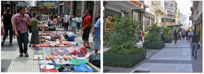 Figura  4.  Comparaci�n Peatonal Florida con  manteros y con canteros