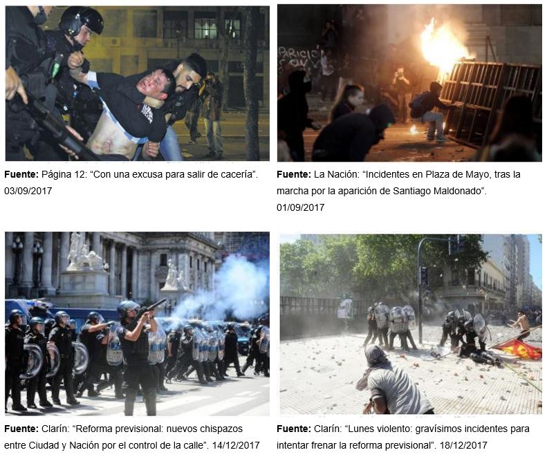 Figura  7. Fotos de las represiones a manifestaciones pol�ticas masivas en las plazas  c�vicas