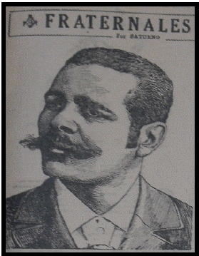 Logotipo inicial de la secci&oacute;n FRATERNALES  a cargo de Saturnino Tejera en el peri&oacute;dico El Comercio.  En la foto aparece Antonio Maceo, el Tit&aacute;n de Bronce