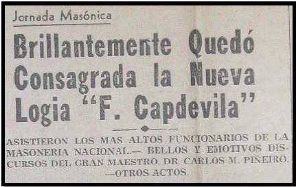 Noticia aparecida en el diario local El Comercio  sobre la visita del Gran Maestro de la Logia de Cuba a Cienfuegos