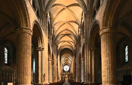 Catedral de Durham, Inglaterra. Nave central. Dibujo digital de de Josué Pérez Sánchez. Febrero de 2016.