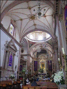 Bóvedas de nervaduras del interior de la iglesia de Nuestra Señora de Guadalupe, La Congregación, de la ciudad de Querétaro, México. 