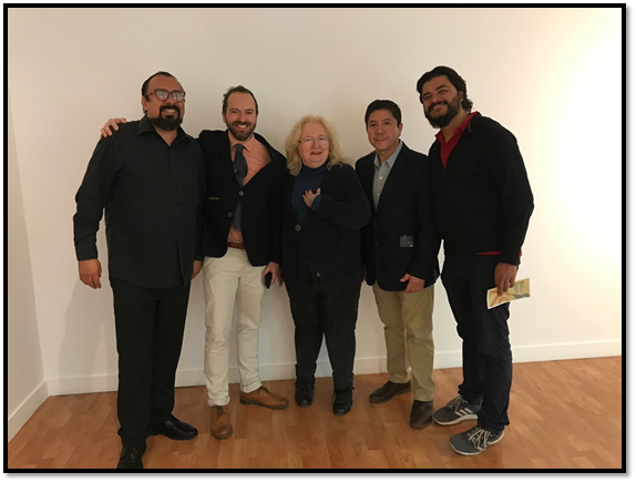 (Izq. a der.) Marco Antonio García Robles, Pelayo Jardón Pardo de Santayana, Sylvia Hottinger-Craig, Marco Antonio Flores Zavala y Ricardo Martínez Esquivel, en la conclusión de la mesa “Masonería, historia, arte y sociedad”, en el Instituto Cultural de México en España.