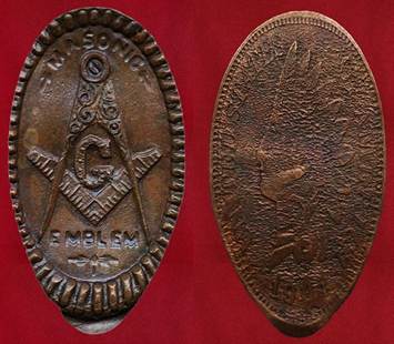 Penny elongado de 1904 con s�mbolos mas�nicos.