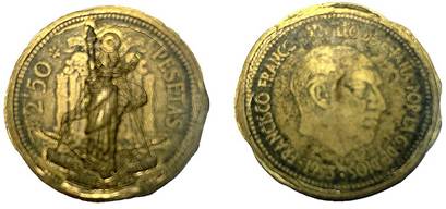 Colgante con incrustaci�n sobre 5 pesetas de Alfonso XIII