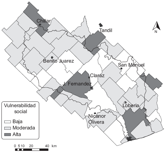 Mapa de vulnerabilidad social de la Cuenca del R&iacute;o Quequ&eacute;n Grande.