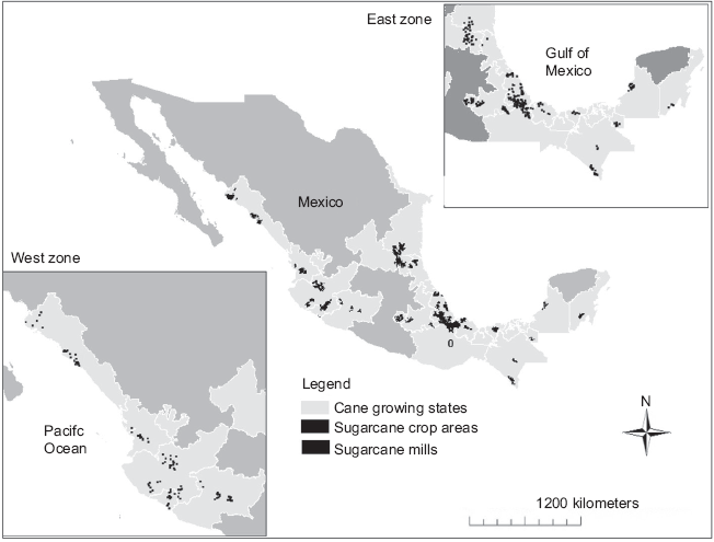 National distribution of sugarcane production