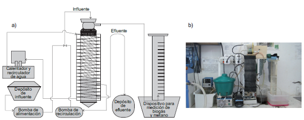 Reactor de lecho fluidizado inverso anaerobio (LFI) empleado como prototipo experimental