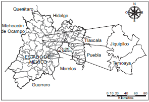 Localizaci&oacute;n de los municipios de Jiquipilco y Temoaya