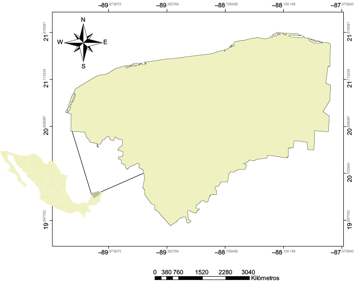 Localizaci&oacute;n del &aacute;rea de estudio (estado de Yucat&aacute;n, M&eacute;xico)