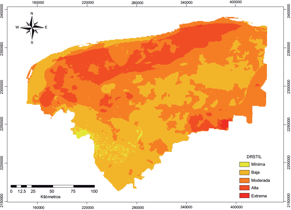 Mapa de vulnerabilidad del estado de Yucat&aacute;n con base en el &iacute;ndice DRSTIL