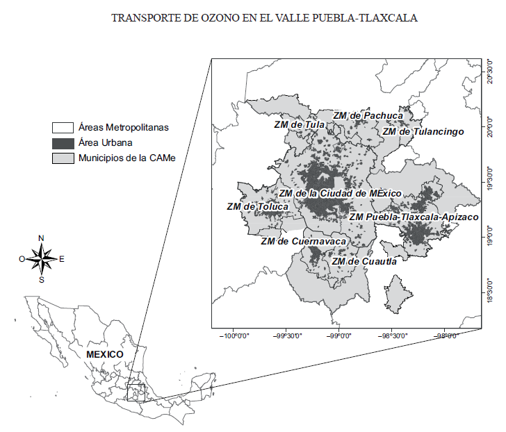 Ubicaci&oacute;n geogr&aacute;fica de la megal&oacute;polis del centro de M&eacute;xico, estados, ciudades y &aacute;reas metropolitanas que la conforman