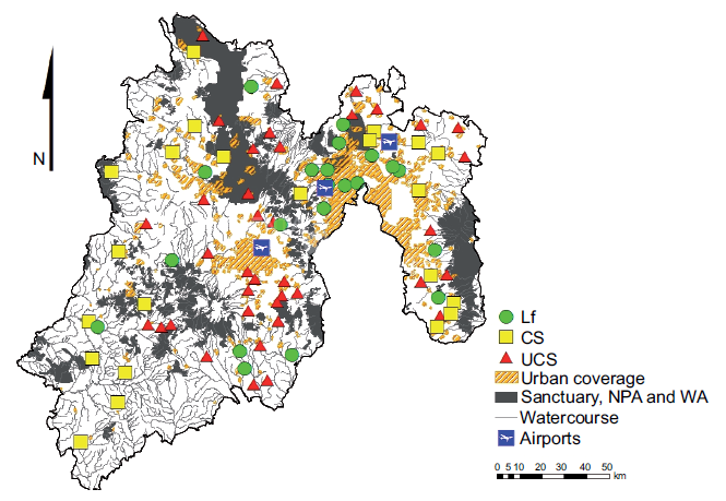 WDS location from restricted areas: Populations, NPA and airports.