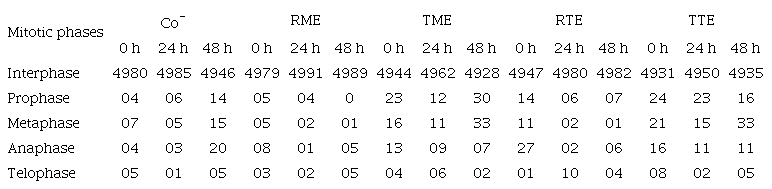 DIFFERENT MITOTIC PHASES FOR THE COLLECTION TIMES OF 0, 24, AND 48
							h
