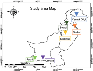 Map of Pakistan displaying the sampling sites
