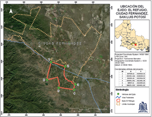 Ubicaci&oacute;n de la comunidad de estudio: El Refugio, Ciudad
								Fern&aacute;ndez, San Luis Potos&iacute;. Fecha de elaboraci&oacute;n: diciembre de
								2014.