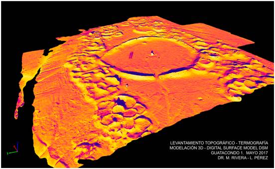 Conjunto aldeano de G-1, levantamiento topográfico termografía modelación 3-D.
