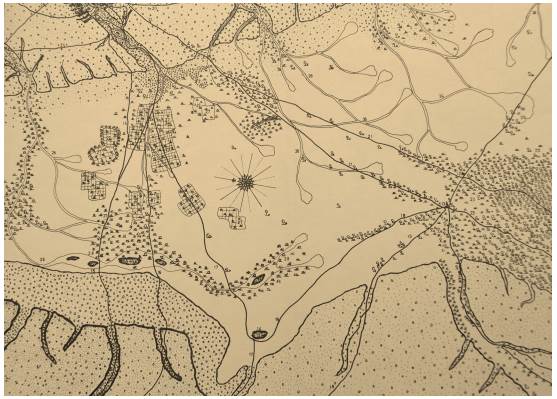 Sector de Pampa Iluga del mapa de O’Brien que muestra área con bosques de tamarugos (O’Brien 1765).