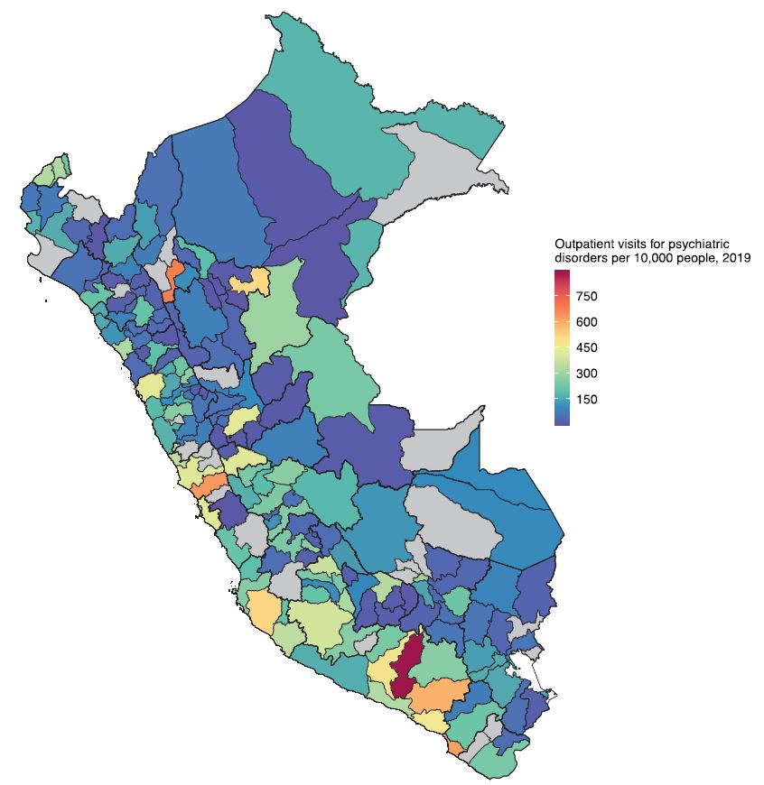 Number of outpatient visits for psychiatric disorders per 10,000 people, 2019
