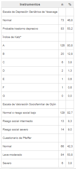 Puntajes de los instrumentos utilizados.
