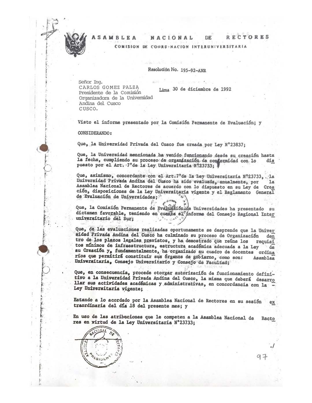 Resolucin No. 195-92-ANR