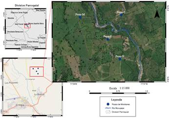 Mapa donde se indica la ubicaci&oacute;n de los pozos analizados