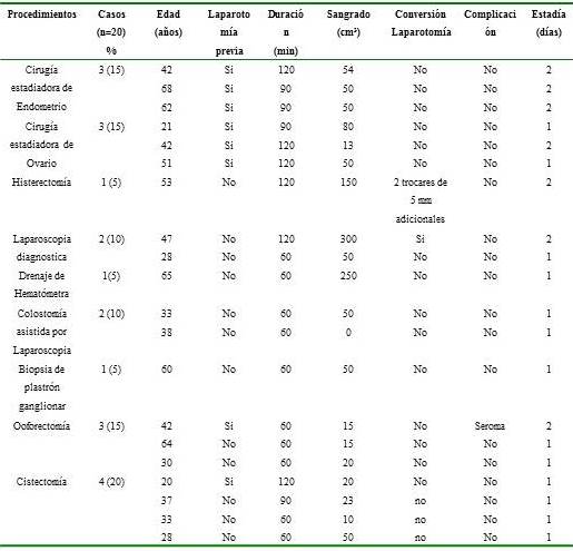 Caracter&iacute;sticas
de los pacientes y procedimientos quir&uacute;rgicos.