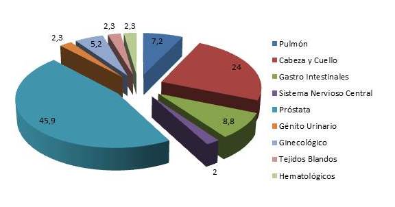 Distribución porcentual de los grupos patológicos tratados usando la
modalidad de RAVM