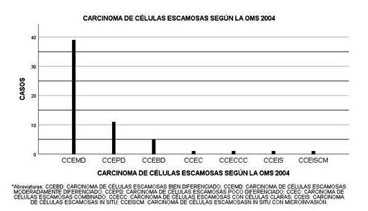 Tipos histol&oacute;gicos de carcinoma de c&eacute;lulas escamosas seg&uacute;n la OMS 2004