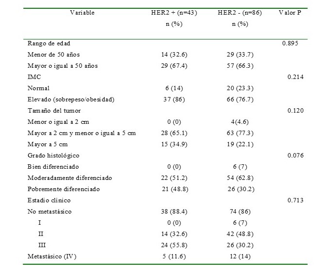 Caracter�sticas cl�nico-patol�gicas de las pacientes con c�ncer de mama HER2 positivo.