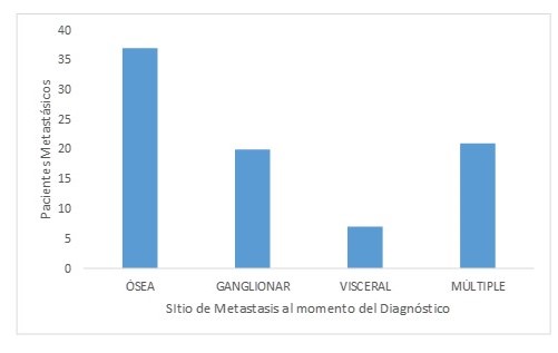 Distribucin de pacientes con ADC de prstata segn el sitio de metstasis.