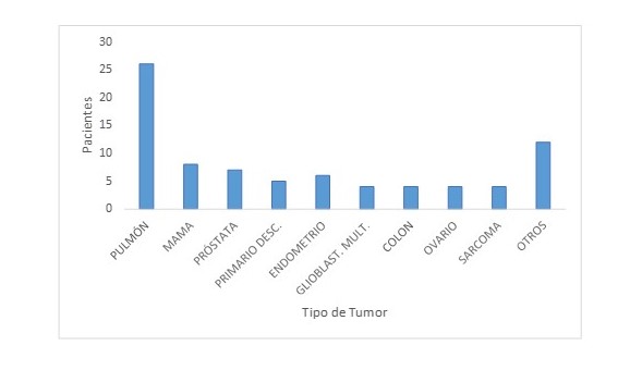 Distribución de pacientes con NGS según el tipo de patología oncológica.
