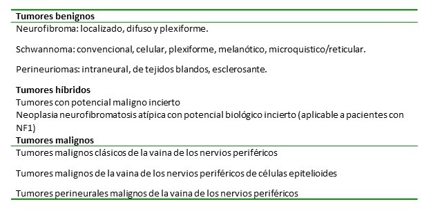 Clasificaci�n de los tumores de la vaina de los nervios perif�ricos.