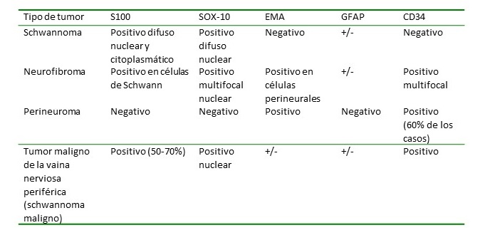 Inmunohistoqu�mica de tumores de la vaina nerviosa perif�rica.