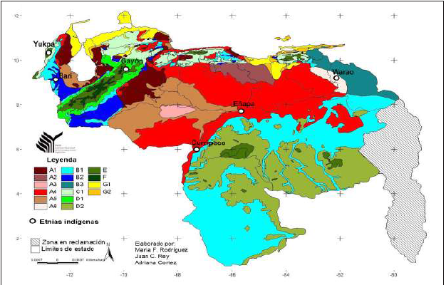  Identificación de las etnias indígenas en las
respectivas unidades ecoterritoriales. Fuente: INIA
(2016).