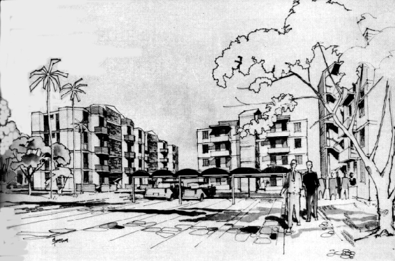 Proyecto de urbanizaci&oacute;n en el este de La Habana, desarrollado por el INAV. Dibujo de S. Ferro