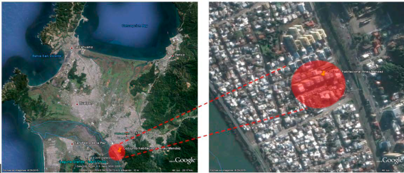 Ubicaci&oacute;n geogr&aacute;fica, caso de estudio. Fuente: Google Earth.