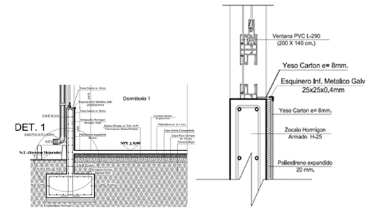 Detalles constructivos del caso de estudio. Fuente: Direcci&oacute;n de Obras Municipales (DOM)