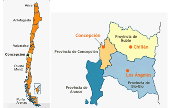 Ubicaci&oacute;n Regi&oacute;n del Bio Bio, Concepci&oacute;n. Fuente: http://www.udec.cl/pexterno/node/156