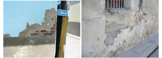 Desprendimiento del revestimiento en Viviendas Baire # 24, 26, 28 y 30. Fuente: Autoras