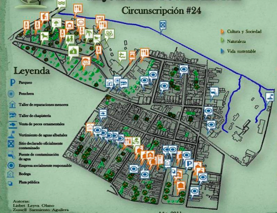 Mapa Verde Consejo Popular Garrido Circunscripción 24. Camagüey. Fuente: elaborado por el equipo de estudiantes de 5to año de arquitectura.
