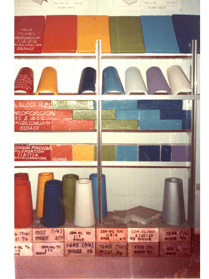 Elementos diversos de construcci&oacute;n elaborados por en Mexicali a principios de la d&eacute;cada de los a&ntilde;os 90, utilizando residuos de arena s&iacute;lice de Cerro Prieto, Mx.