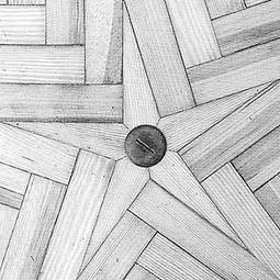 Foto de la estrella de madera generatriz del parquet. 