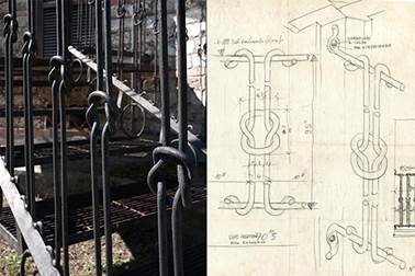 Foto y detalle del “nudo de amor” de las balaustradas de la casa. 