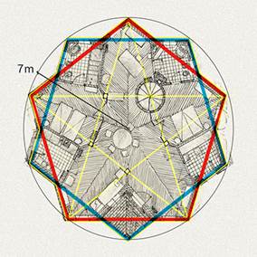 Pentágono principal y pentágono secundario, que definen el polígono estrellado. 