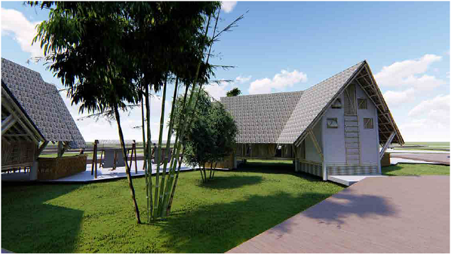 &Aacute;reas exteriores de las caba&ntilde;as donde se aprecia el n&uacute;cleo de servicio. Fuente: autores, 2018.