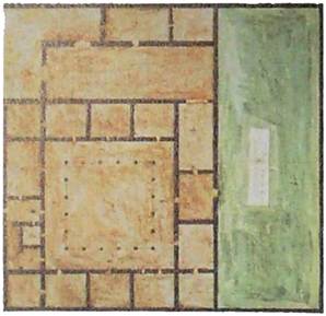 Boceto hecho por el Obispo Monse&ntilde;or Diego Evelino de Compostela sobre la planta del futuro Convento; Fuente: [Informe interno] Hidalgo Navarro J, Barrab&iacute; Z. Antiguo Convento Santa Teresa de Jes&uacute;s Investigaci&oacute;n hist&oacute;rico-arqueol&oacute;gica. Empresa Constructora Puerto Carenas, Equipo de arqueolog&iacute;a.